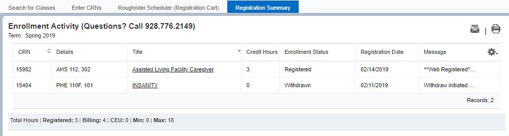 registration summary window