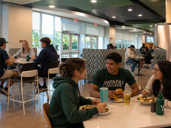 Students sharing a meal in a Yavapai College dining space