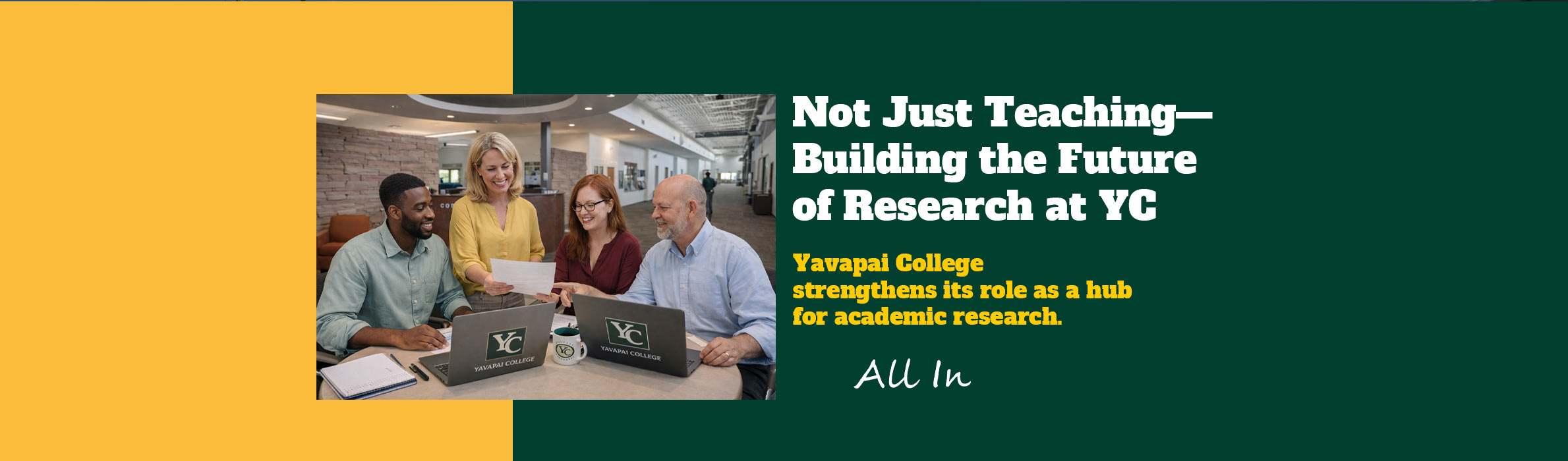 Yavapai College faculty working together on academic research, representing the college's research and innovation initiative