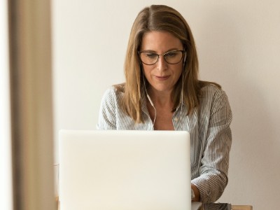 Woman at keyboard