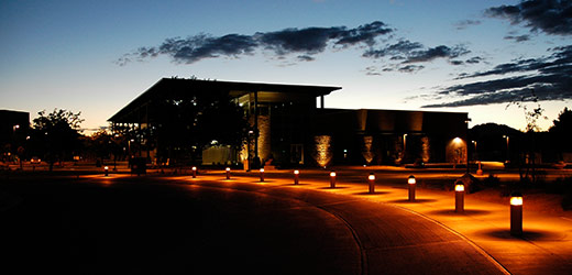 campus view at dusk