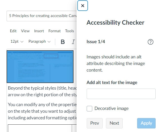 showing accessibility checker