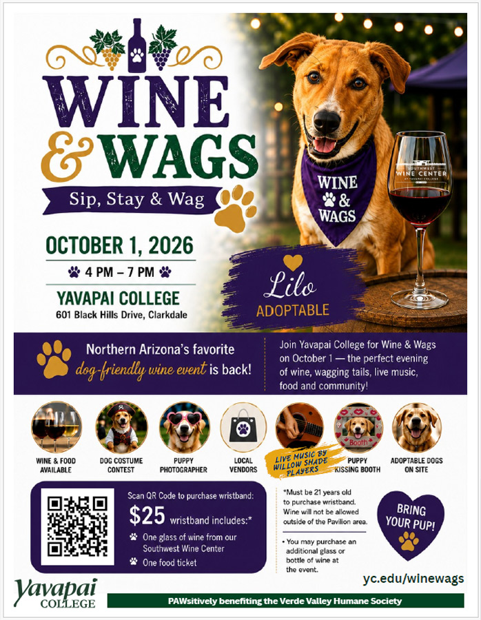 Wine and Wags 2026 event flyer