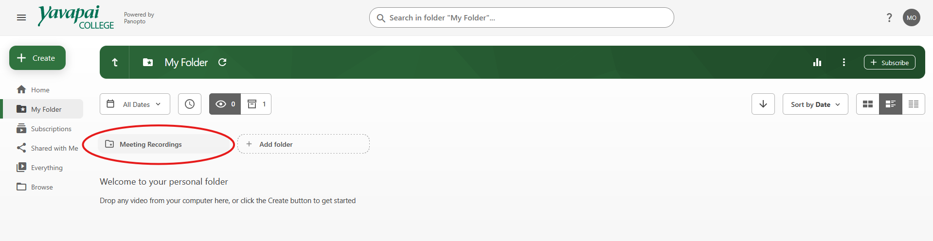 Screenshot of how to access meetings recordings