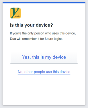 Duo prompt displaying the option to remember the device