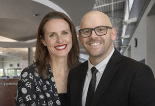 Yavapai College faculty members Dr. Dana Kirkwood-Watts and Alexander Lewis in the Prescott Campus Computer Commons.