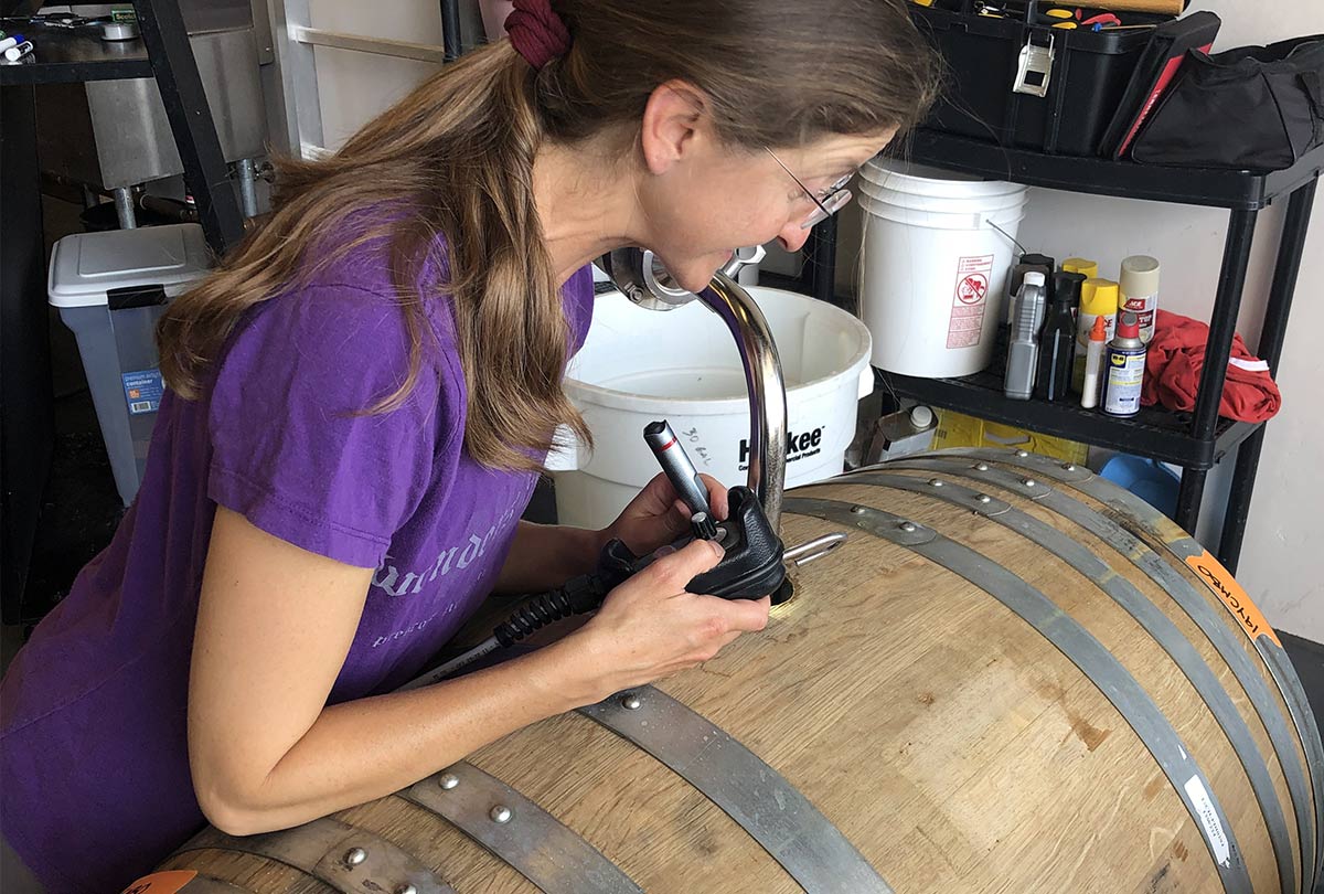 Preparing a wooden barrel for winemaking