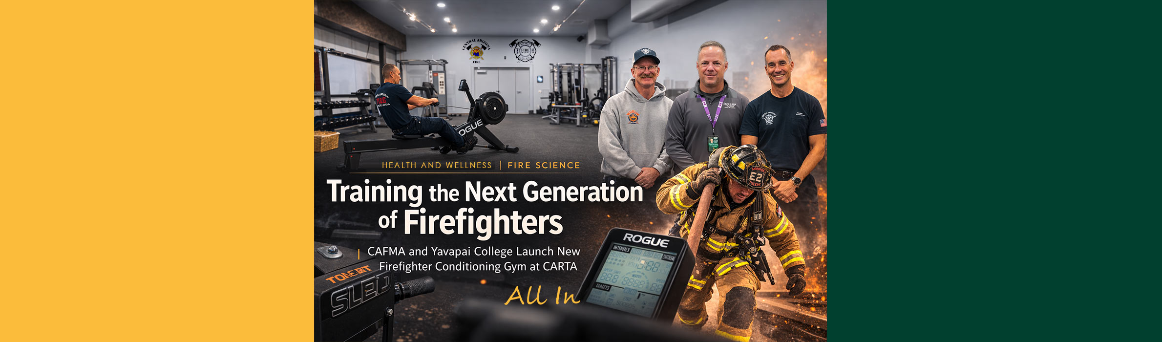 Firefighters  stand inside the newly equipped gym at the Central Arizona Regional Training Academy (CARTA), supporting the physical conditioning required for modern fire service.