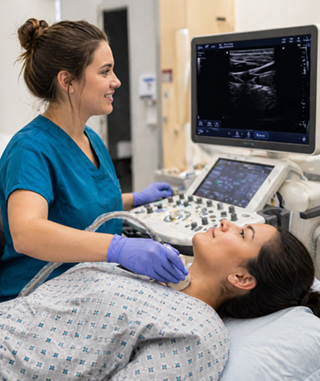 Radiologist viewing chest x-rays.