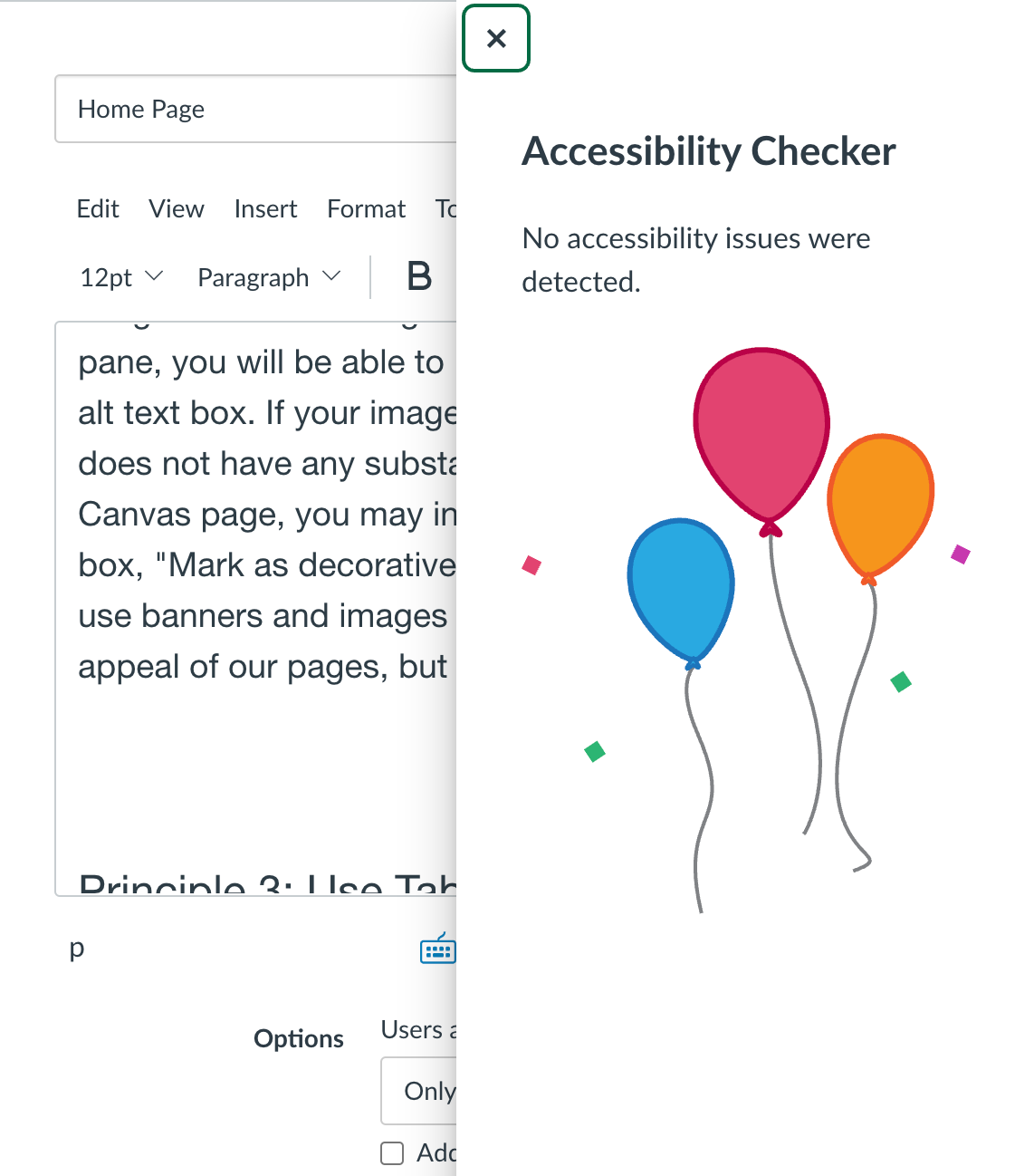 showing accessibility checker was successful